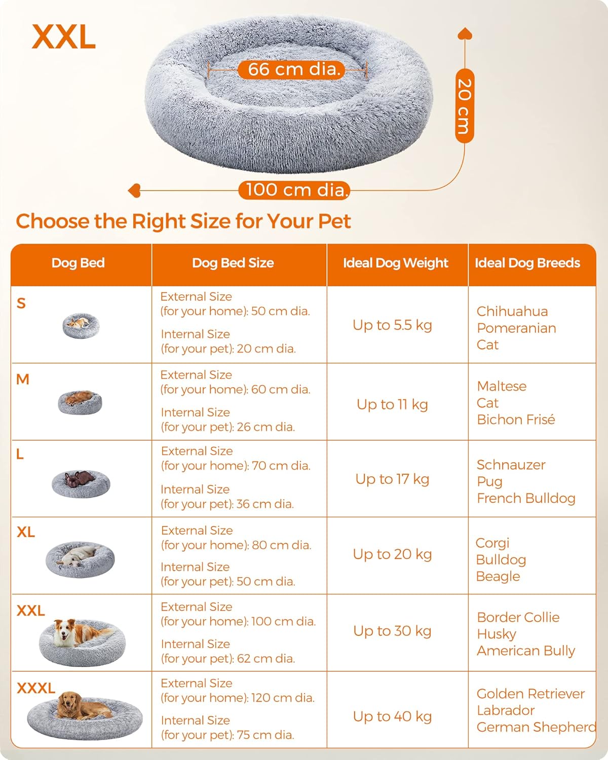 Feandrea Dog Bed, Donut Cat Bed, Fluffy Calming | ObaPet