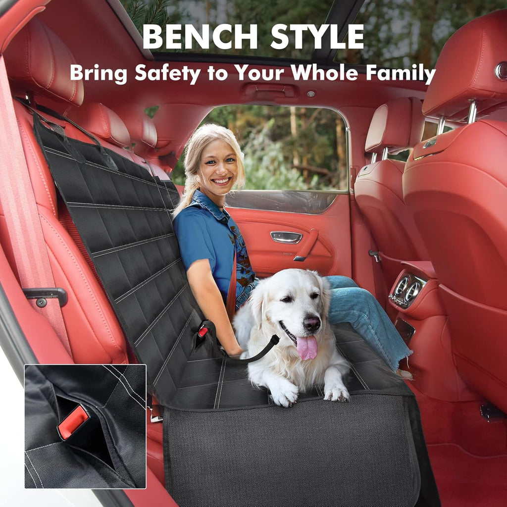 Hopidogie Dog Car Seat Cover 4-in-1, 100% Waterproof Dog Hammock for Car Back Seat, Scratchproof Nonslip Back Bench Cover for Pets Machine Washable Durable Universal fits Trucks SUV