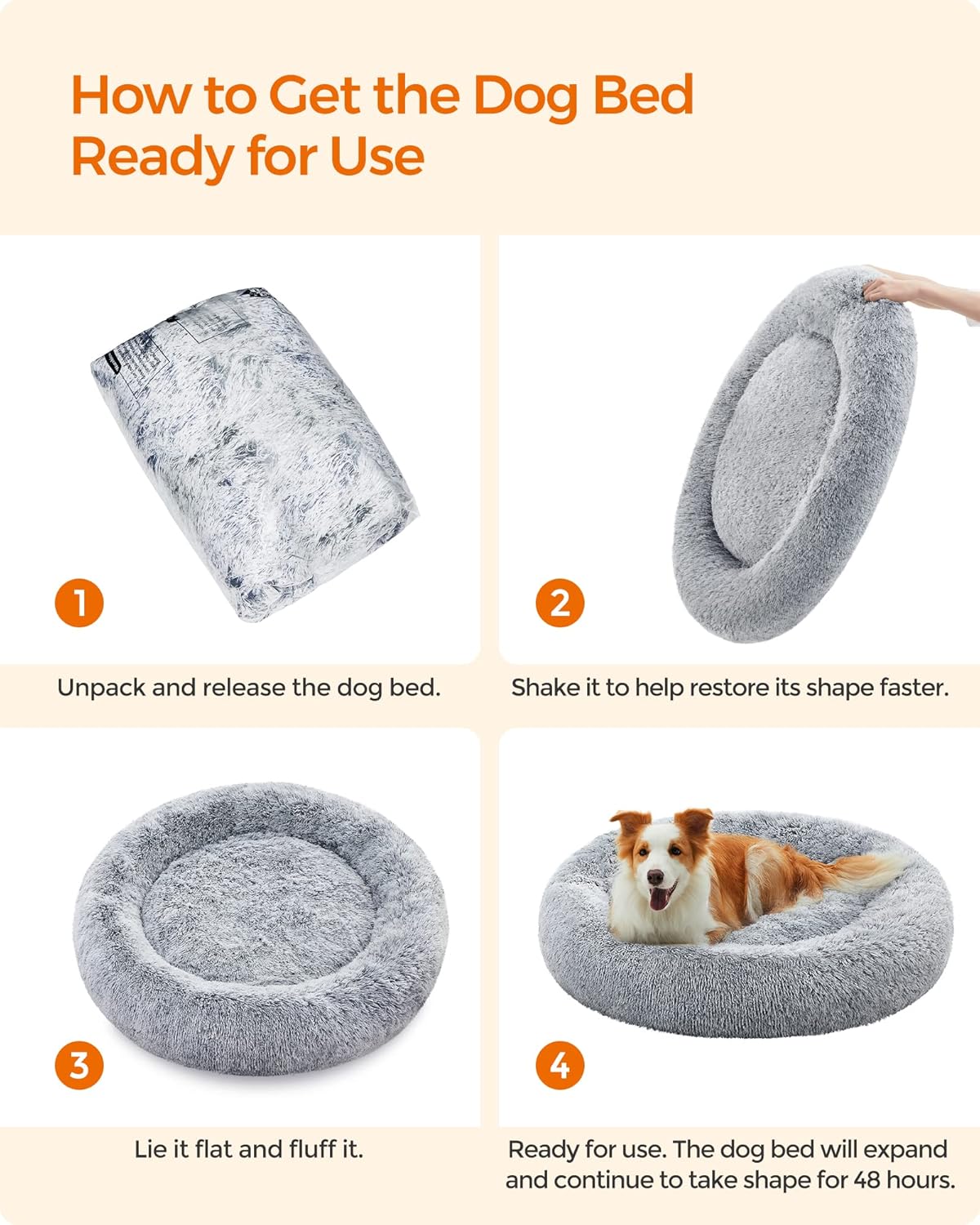 Feandrea Dog Bed, Donut Cat Bed, Fluffy Calming | ObaPet
