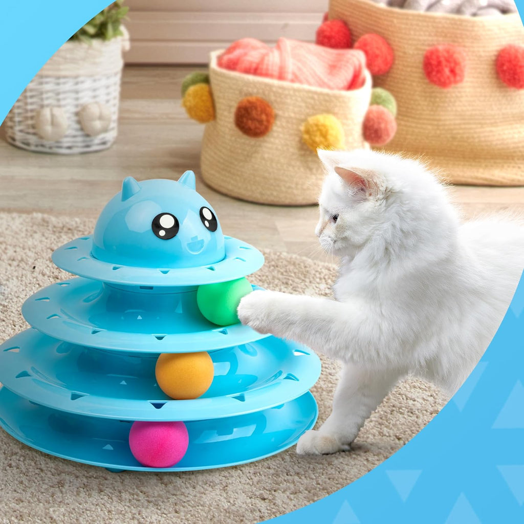 FurDreams Cat Roller Ball Toy Interactive - 3 Tier Tower Fun Cat Ball Track Toy, 3 Level Pet Teaser Toy for Interactive Play, Kitten Fun Puzzle Toy for Exercise & Stimulation