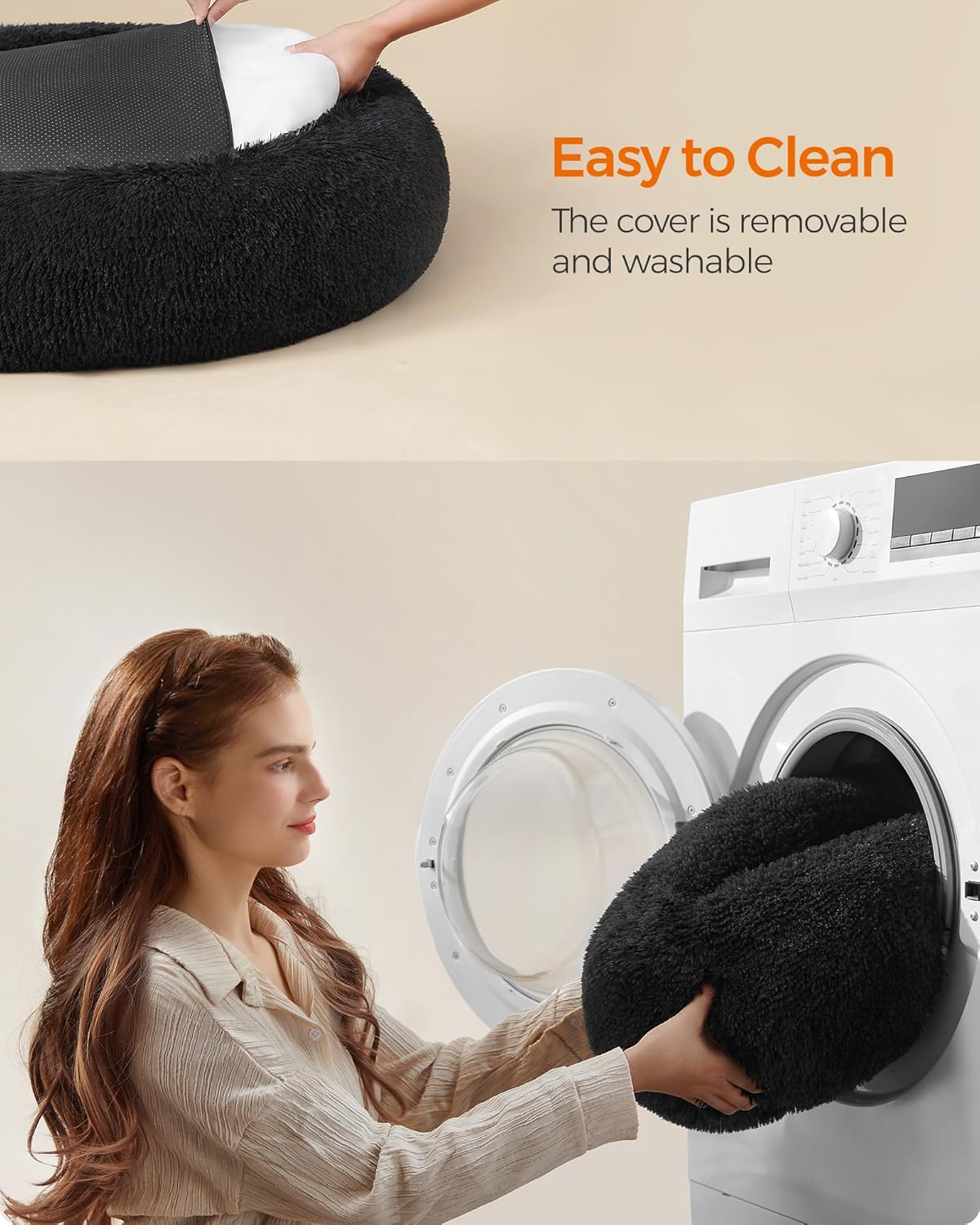 Feandrea Dog Bed, Donut Cat Bed, Fluffy Calming | ObaPet