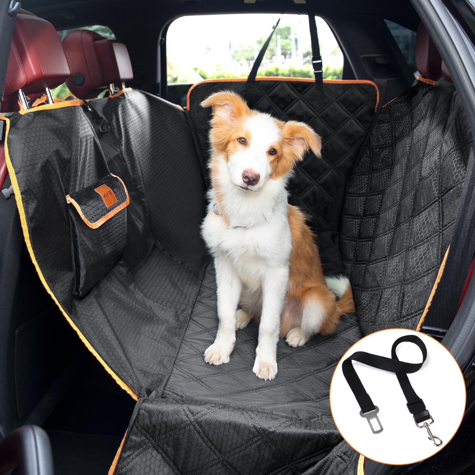 KYG Dog Car Seat Cover Dog Hammock For Car Back Seats With Side Protection And Mesh Visual Window, Durable Scratch Proof And Waterproof Pet Car Seat Cover For Cars/Trucks/Suv 135 X 148 Cm Red & Black