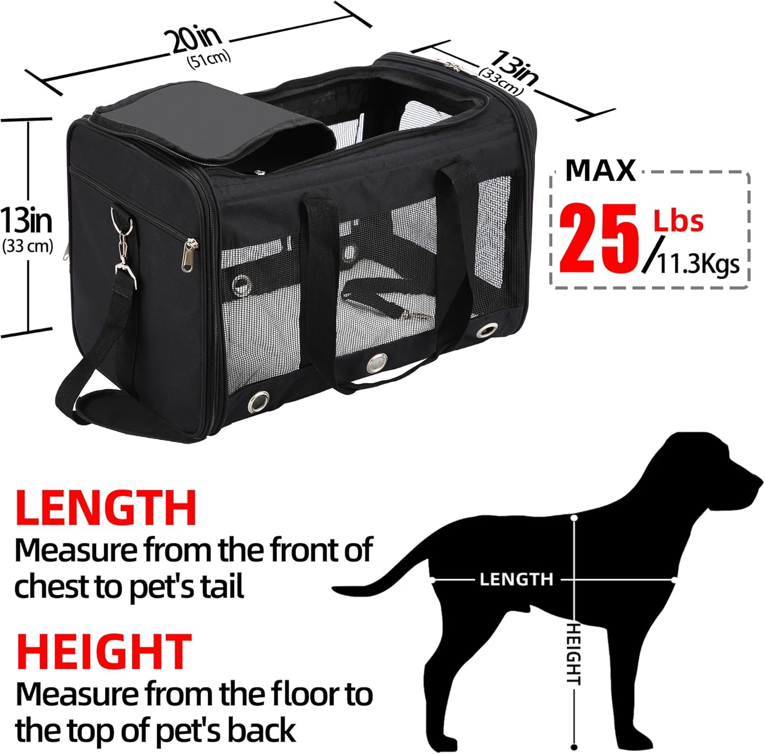 Soft Sided Foldable Cat/Dog/Pet Carrier Bag, Portable Puppy/Pets Travel Carriers For Cats/Dogs With Shoulder Strap & Removable Mat, Durable Cat Basket of 17 lbs Airline Approved - Black, M