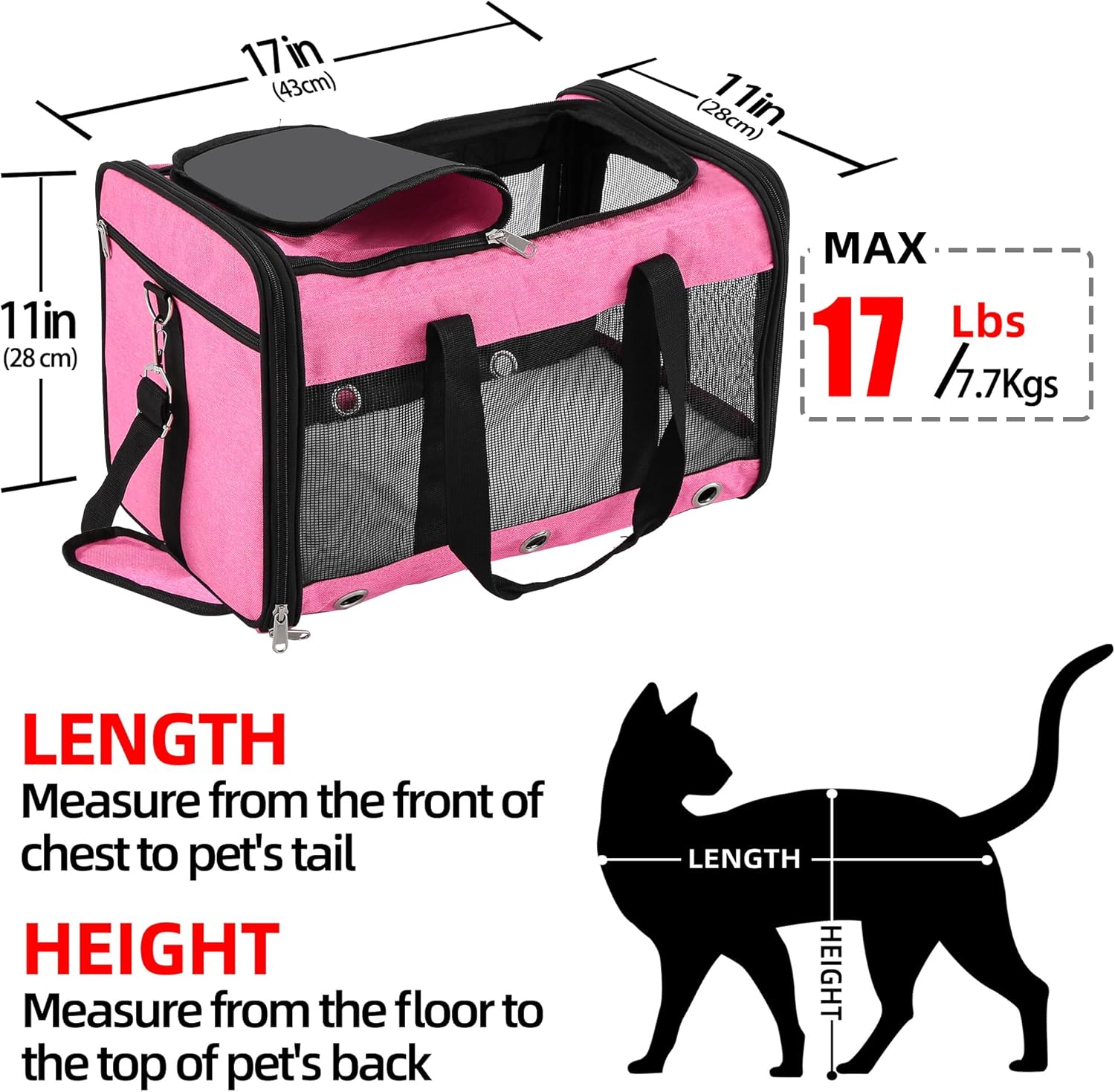 Soft Sided Foldable Cat/Dog/Pet Carrier Bag, Portable Puppy/Pets Travel Carriers For Cats/Dogs With Shoulder Strap & Removable Mat, Durable Cat Basket of 17 lbs Airline Approved - Black, M