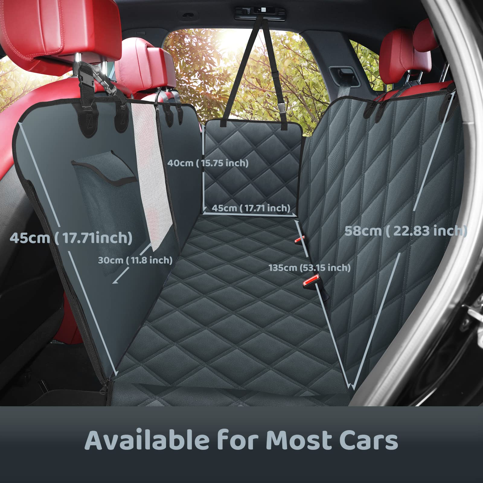 KYG Dog Car Seat Cover Dog Hammock For Car Back Seats With Side Protection And Mesh Visual Window, Durable Scratch Proof And Waterproof Pet Car Seat Cover For Cars/Trucks/Suv 135 X 148 Cm Red & Black