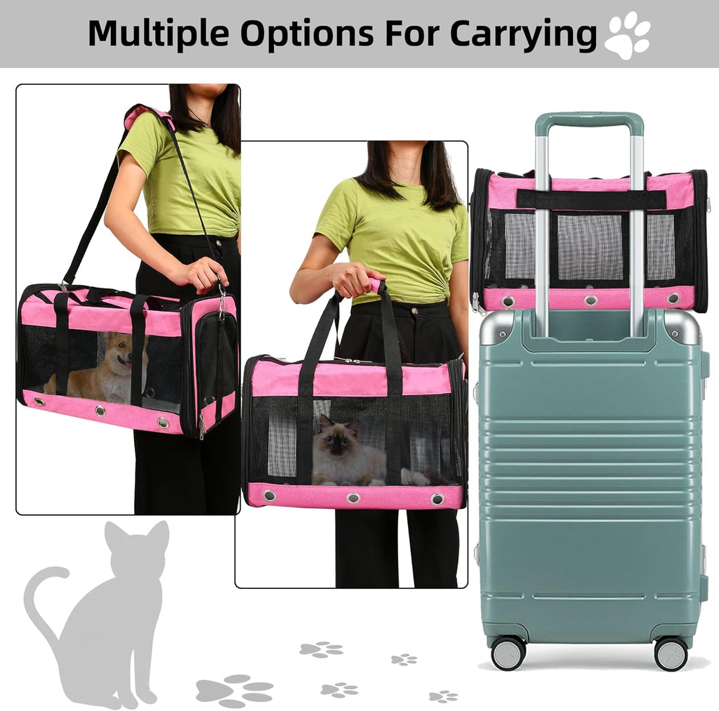 Soft Sided Foldable Cat/Dog/Pet Carrier Bag, Portable Puppy/Pets Travel Carriers For Cats/Dogs With Shoulder Strap & Removable Mat, Durable Cat Basket of 17 lbs Airline Approved - Black, M