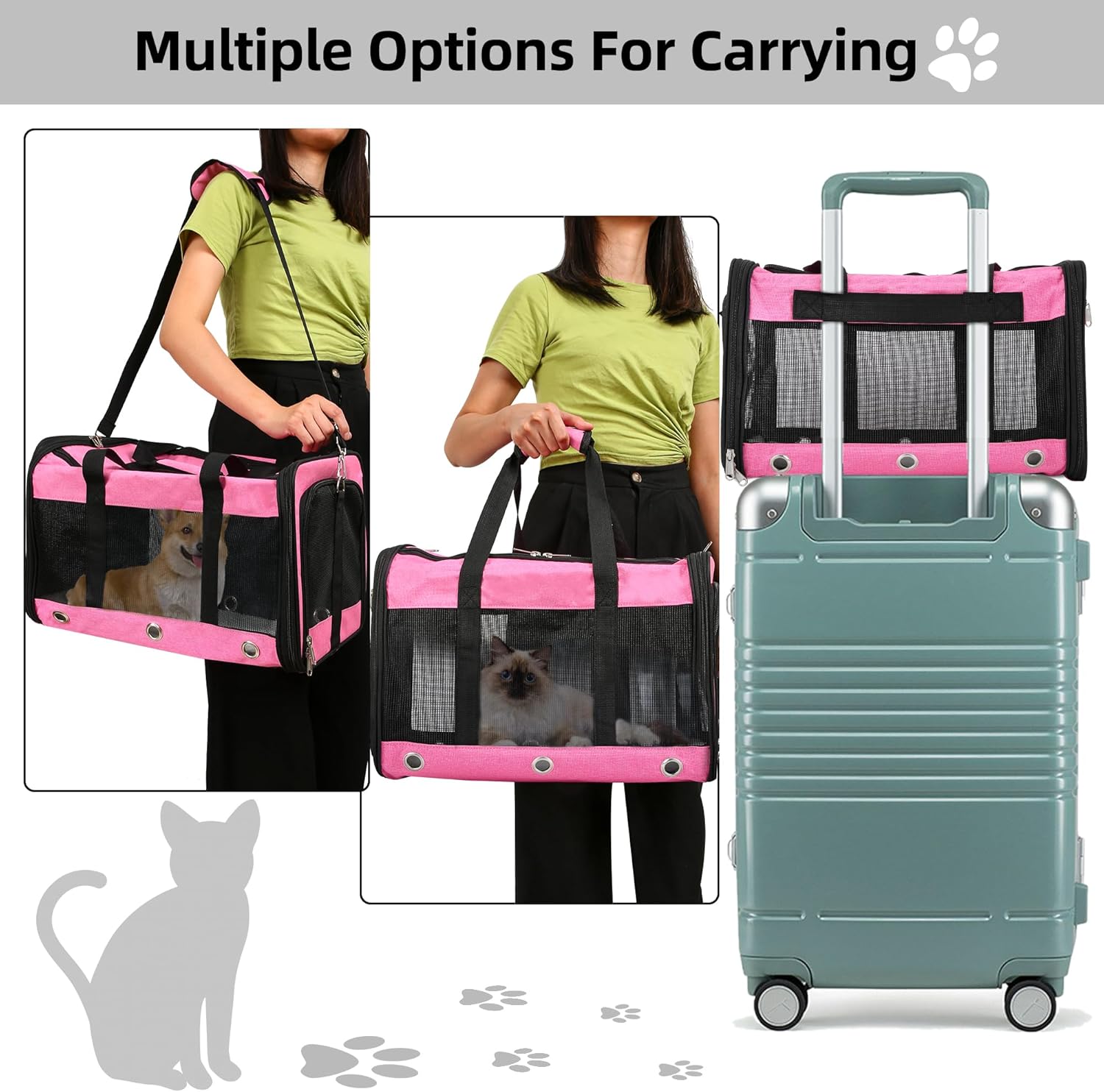 Soft Sided Foldable Cat/Dog/Pet Carrier Bag, Portable Puppy/Pets Travel Carriers For Cats/Dogs With Shoulder Strap & Removable Mat, Durable Cat Basket of 17 lbs Airline Approved - Black, M