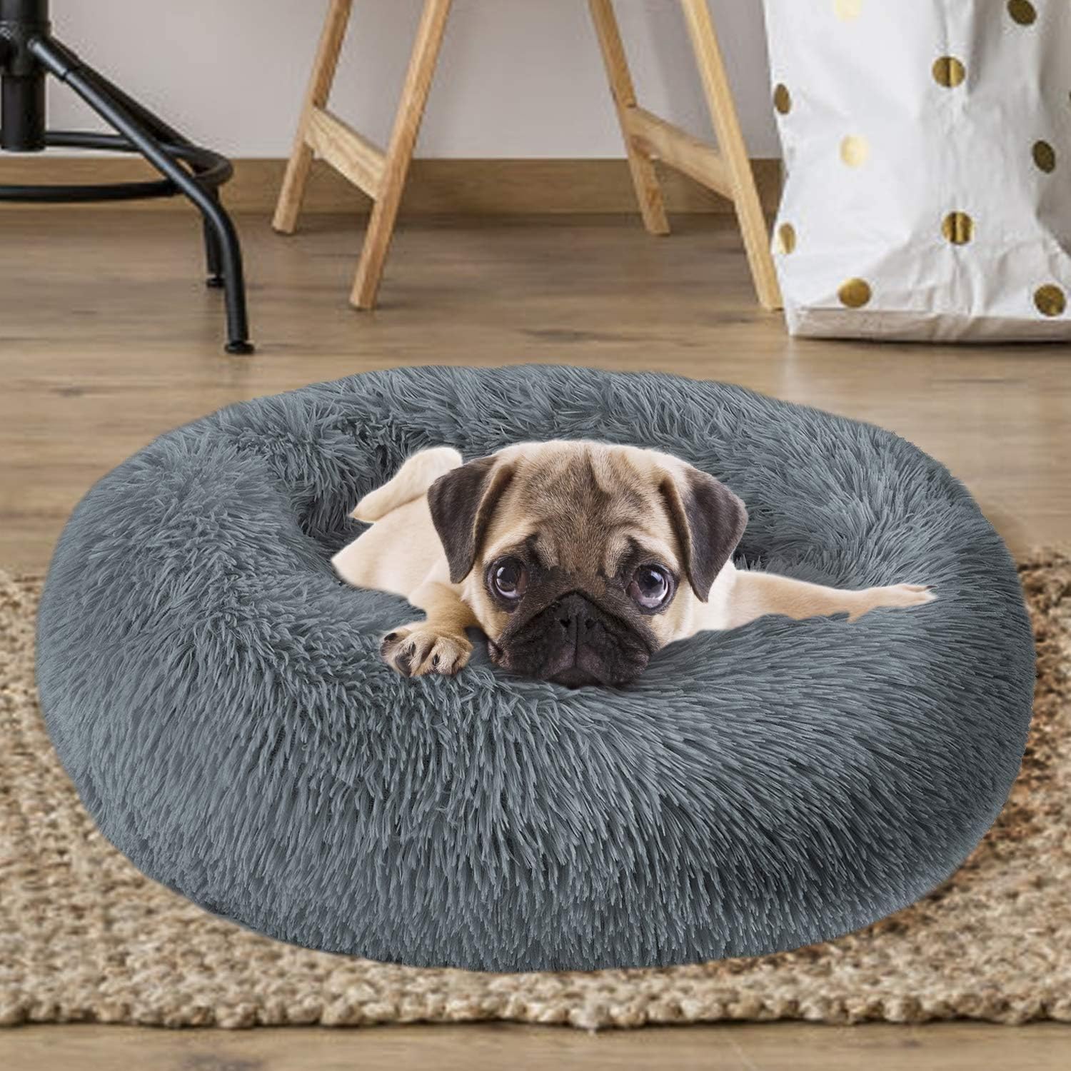 MFOX Calming Dog Bed Cat Bed Donut, Faux Fur | ObaPet