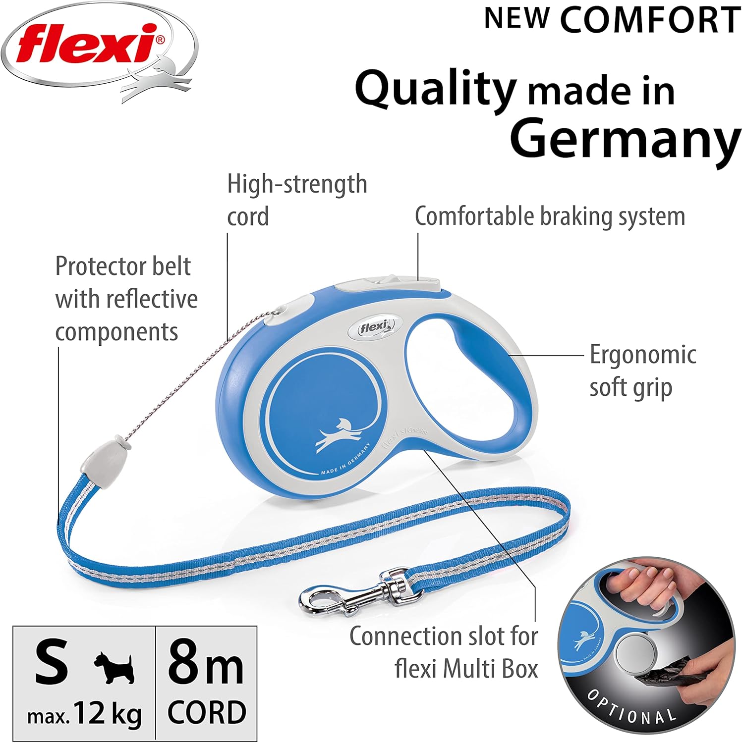 Flexi New Classic Tape Blue Large 8m Retractable | ObaPet