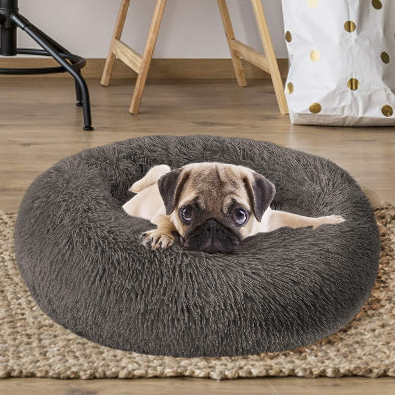 MFOX Calming Dog Bed Cat Bed Donut, Faux Fur | ObaPet