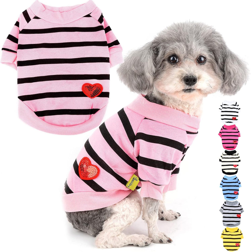 Zunea Dog Shirts for Small Dogs Summer Basic T-Shirt Striped Puppy Clothes Sequins Love Heart Sweatshirt Soft Cotton Short Sleeve Tee Shirt Pet Girl Boy Clothing Pullover Chihuahua Apparel Gray S