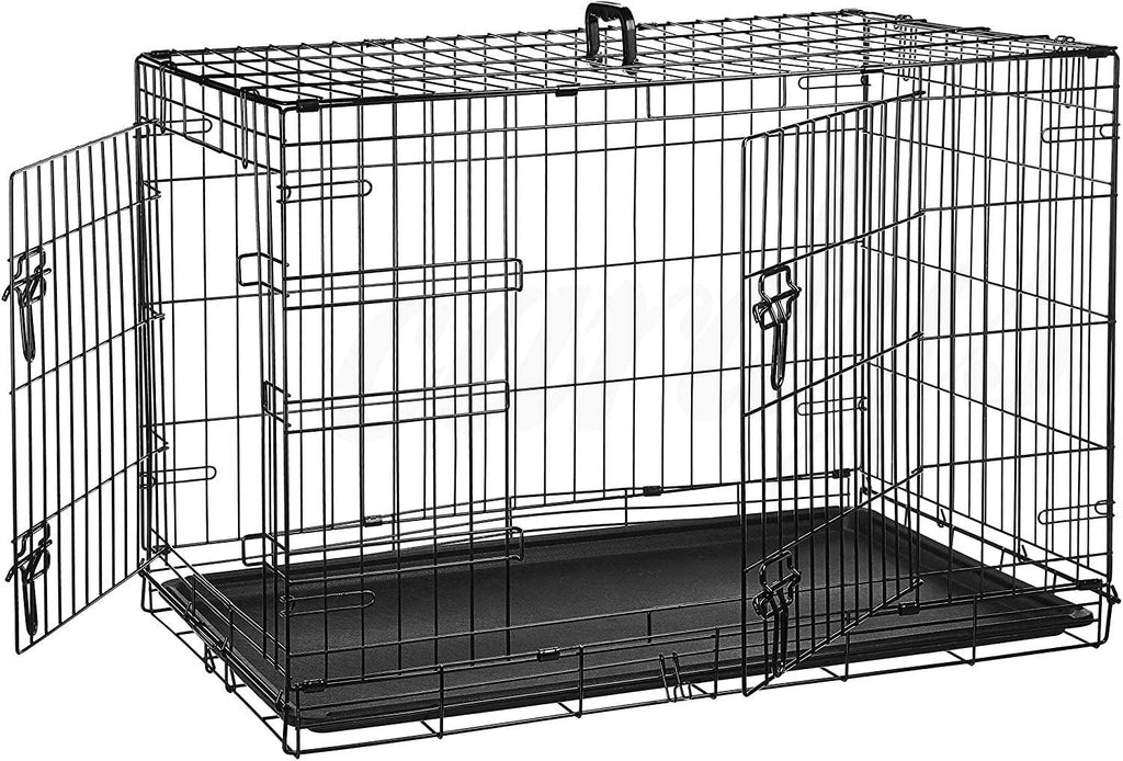 Cardys Dog Crate Puppy Pet Cage with Doors Easy Clean Removable Plastic Tray Folding Metal Easy Clean Portable Training Crate