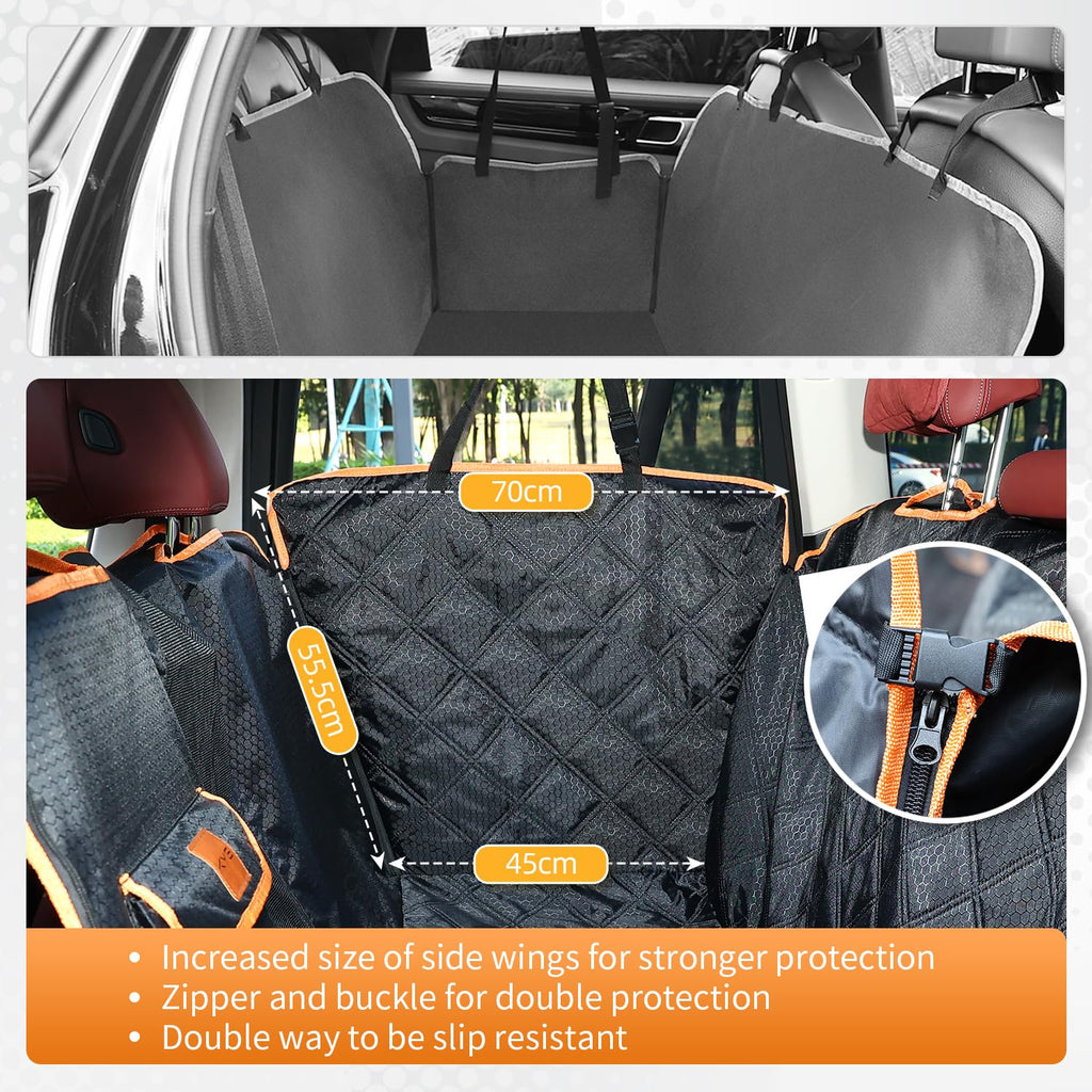 KYG Dog Car Seat Cover Dog Hammock For Car Back Seats With Side Protection And Mesh Visual Window, Durable Scratch Proof And Waterproof Pet Car Seat Cover For Cars/Trucks/Suv 135 X 148 Cm Red & Black