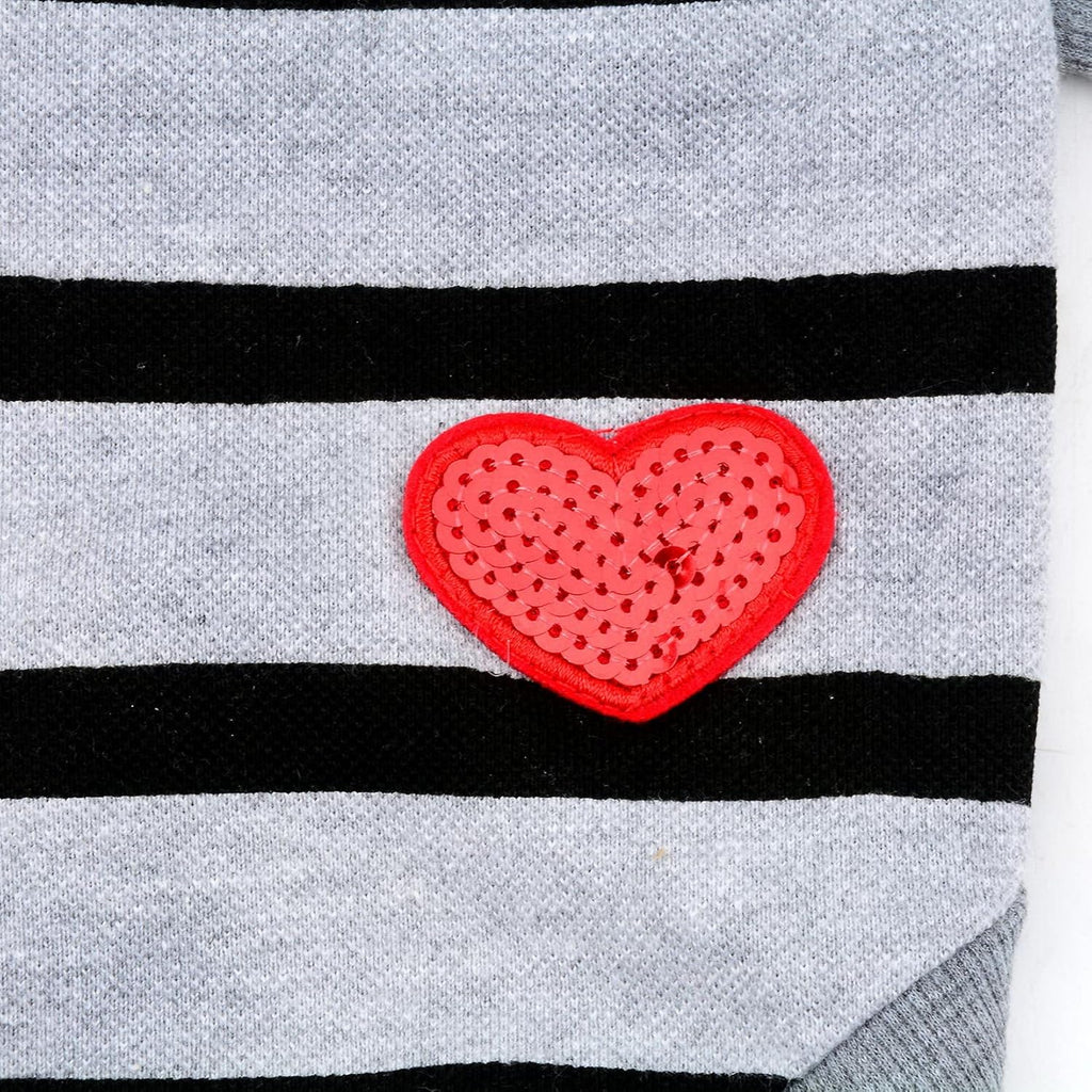 Zunea Dog Shirts for Small Dogs Summer Basic T-Shirt Striped Puppy Clothes Sequins Love Heart Sweatshirt Soft Cotton Short Sleeve Tee Shirt Pet Girl Boy Clothing Pullover Chihuahua Apparel Gray S