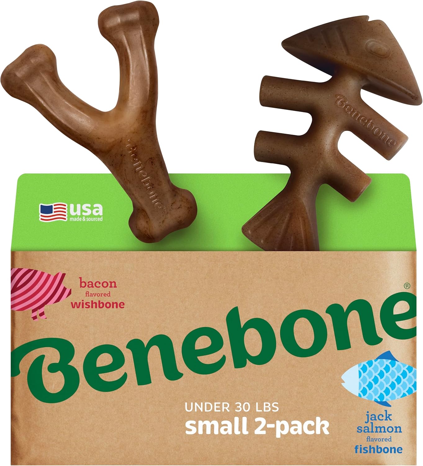 Benebone Durable Dog Chew Toy Box for Aggressive Chewers with Wishbone, Fishbone, Stick & Zaggler, Medium