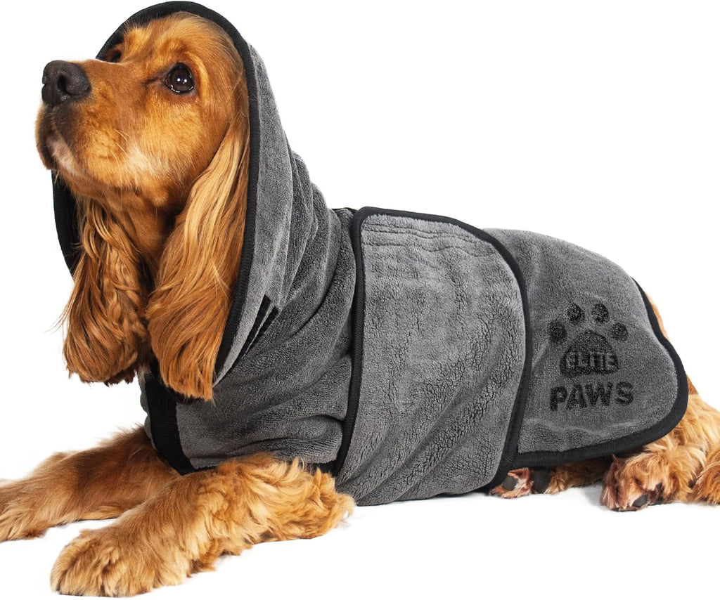Elite Paws® UK: Luxury Dog Drying Coat, Thicker & Softer Than Most Bath Robes, Dries Pets in About 20-30 Mins, Super Absorbent Microfibre, Limits Mess, Covers Ears, All-Season Dressing Gown Towel, M