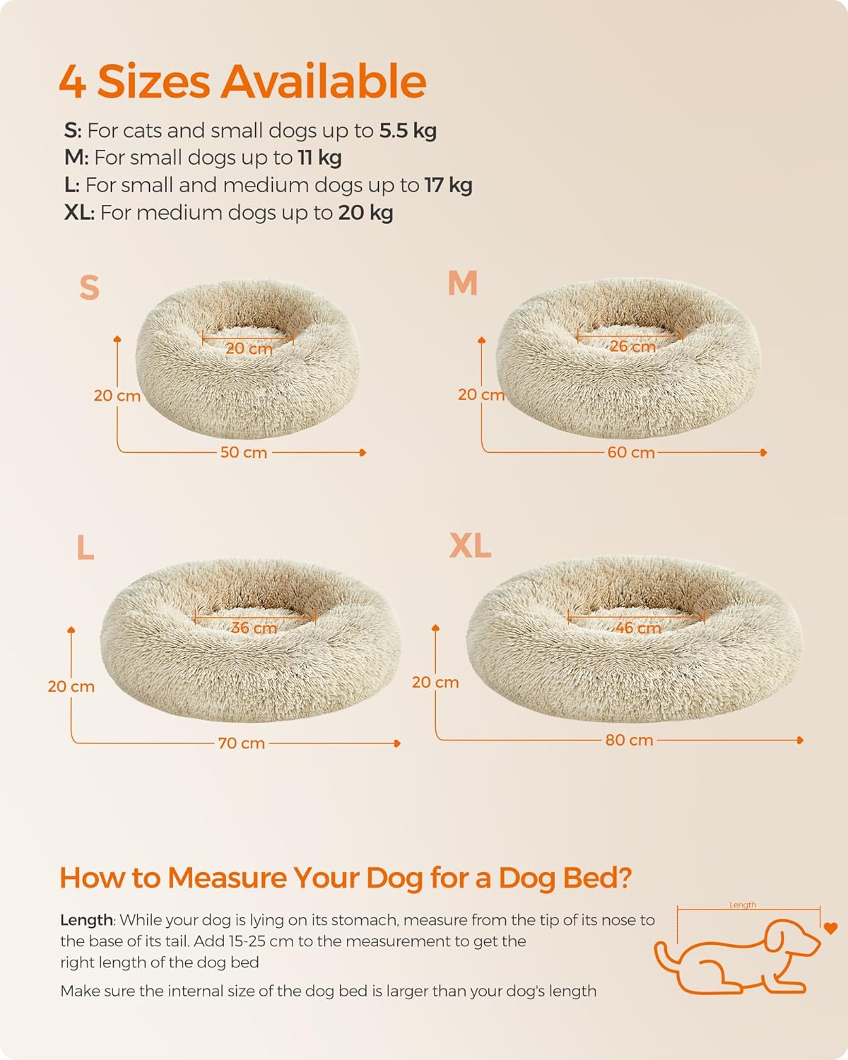 Feandrea Dog Bed, Donut Cat Bed, Fluffy Calming | ObaPet