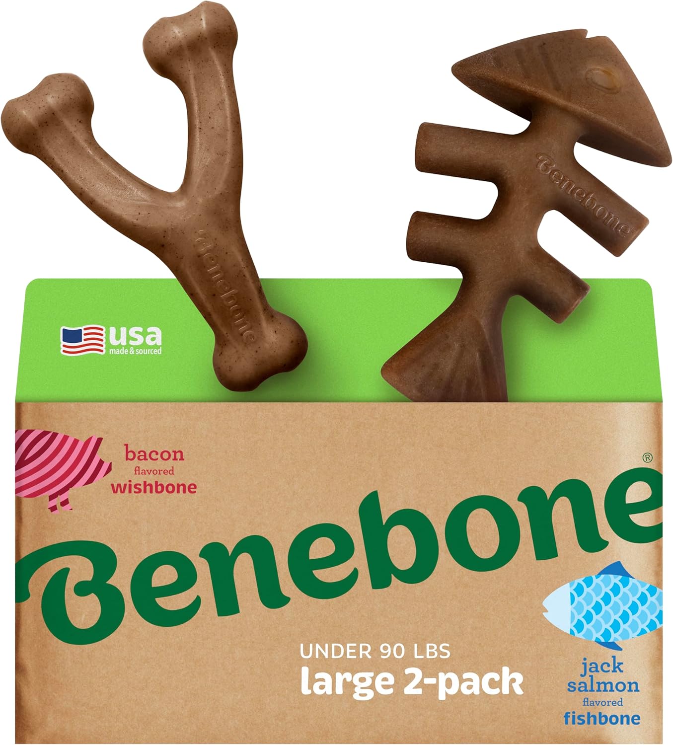 Benebone Durable Dog Chew Toy Box for Aggressive Chewers with Wishbone, Fishbone, Stick & Zaggler, Medium