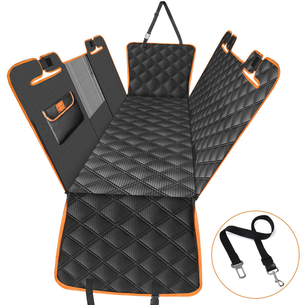 KYG Dog Car Seat Cover Dog Hammock For Car Back Seats With Side Protection And Mesh Visual Window, Durable Scratch Proof And Waterproof Pet Car Seat Cover For Cars/Trucks/Suv 135 X 148 Cm Red & Black