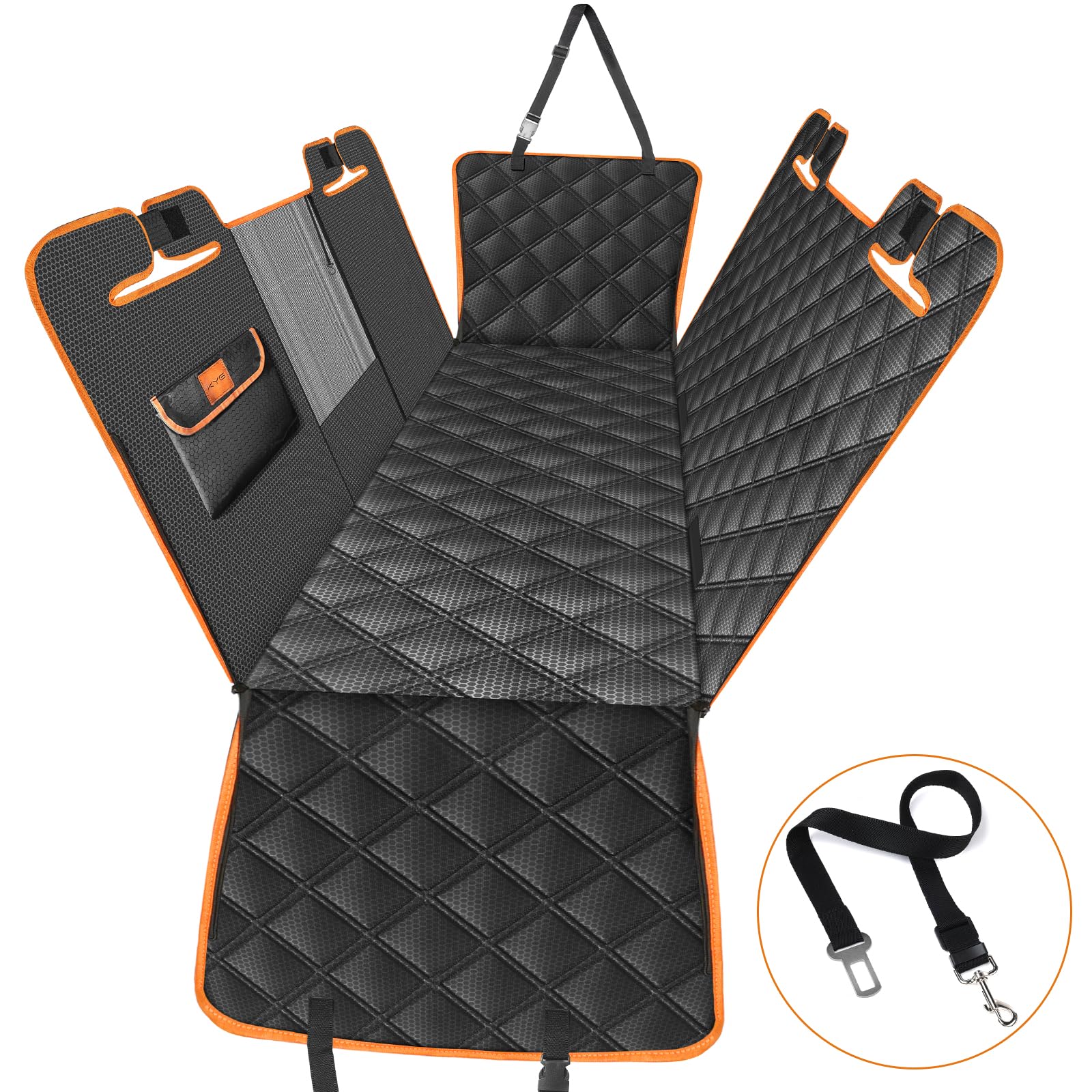 KYG Dog Car Seat Cover Dog Hammock For Car Back Seats With Side Protection And Mesh Visual Window, Durable Scratch Proof And Waterproof Pet Car Seat Cover For Cars/Trucks/Suv 135 X 148 Cm Red & Black