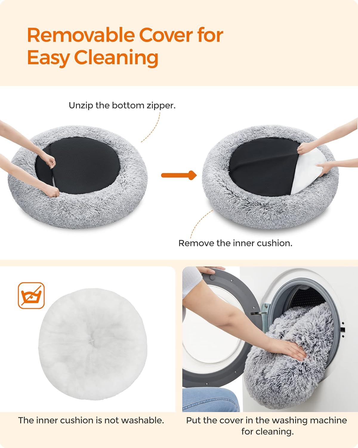 Feandrea Dog Bed, Donut Cat Bed, Fluffy Calming | ObaPet