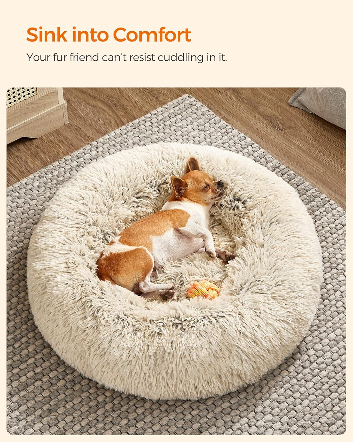 Feandrea Dog Bed, Donut Cat Bed, Fluffy Calming | ObaPet