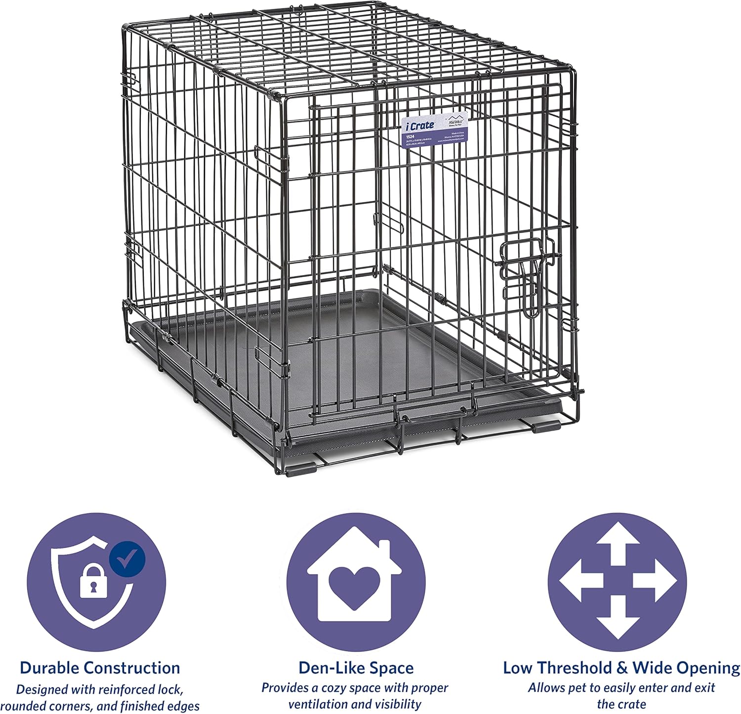 MidWest Homes Pets Newly Enhanced Door iCrate Long Dog Crate, Includes Leak-Proof Pan, Floor Protecting Feet, Divider Panel & New Patented Features