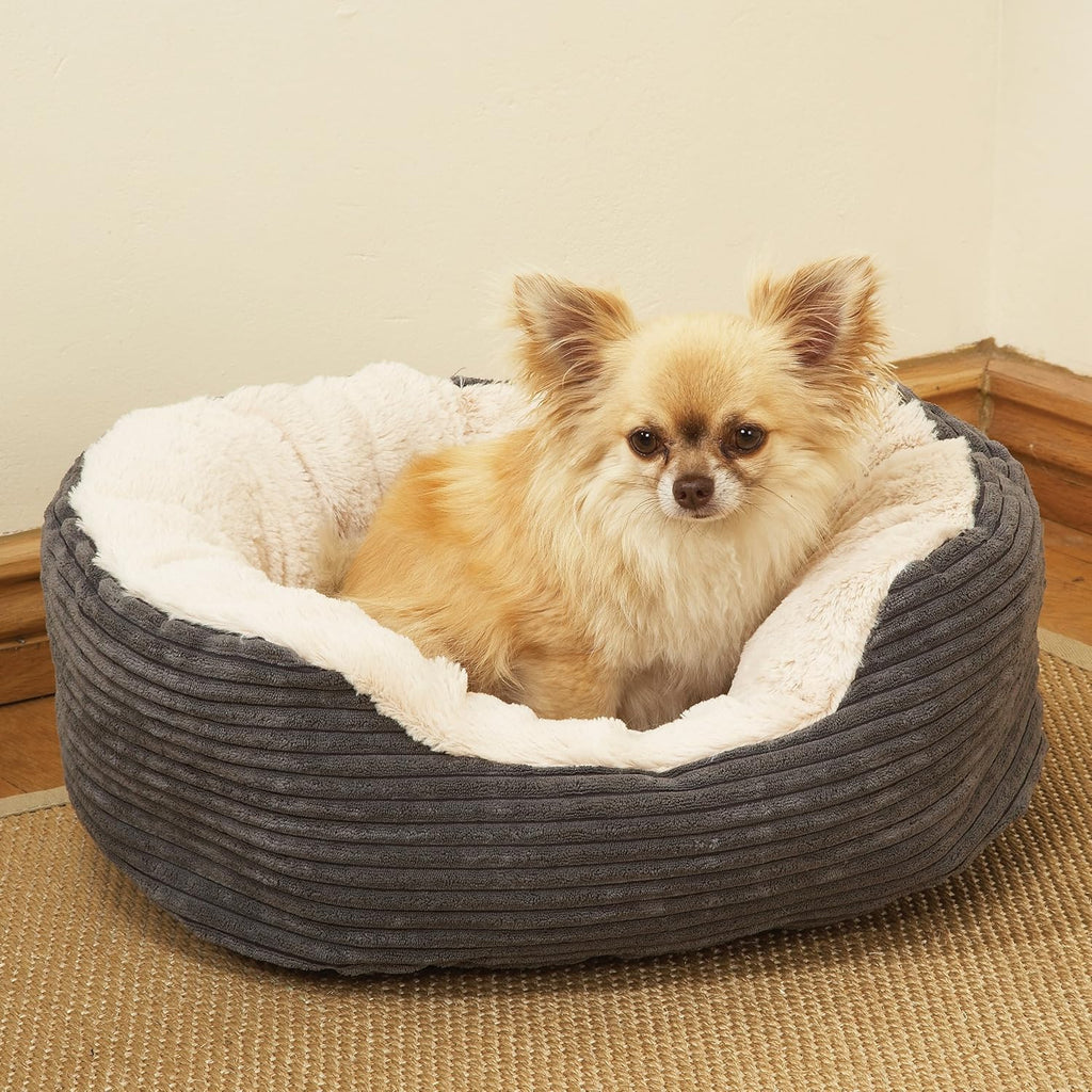 Rosewood Grey Jumbo Cord/Plush Oval Dog Bed, | ObaPet